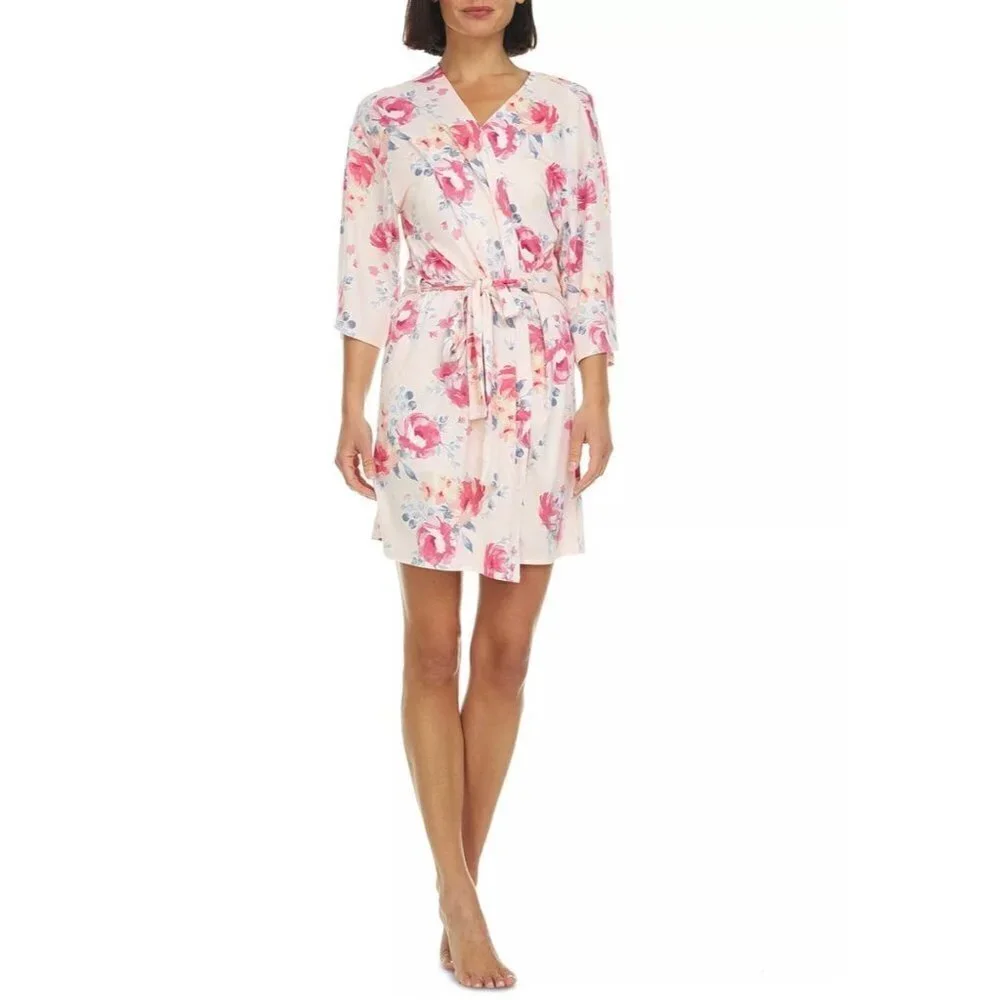 Flora Nikrooz Alisha Floral Short Wrap Tie Robe Loungewear Boho Bohemian Small